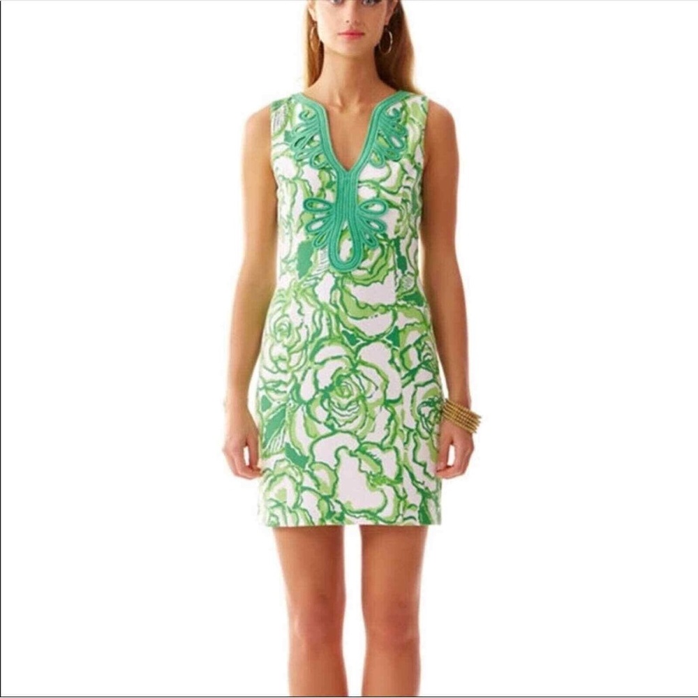Lilly Pulitzer Janice Shift Dress Heart Breaker Resort White Green Women's L